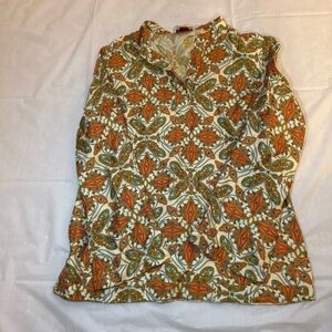 Talbots Orange and Green Patterned Blouse
